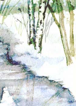 Winter On The Little Rib River  Audrey J Wilde Wausau WI watercolor  SOLD